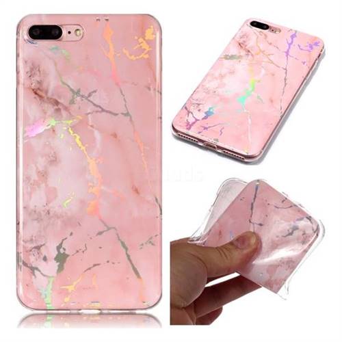 Powder Pink Marble Pattern Bright Color Laser Soft TPU Case for iPhone 8 Plus / 7 Plus 7P(5.5 inch)