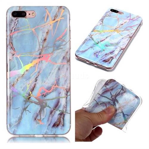 Light Blue Marble Pattern Bright Color Laser Soft TPU Case for iPhone 8 Plus / 7 Plus 7P(5.5 inch)