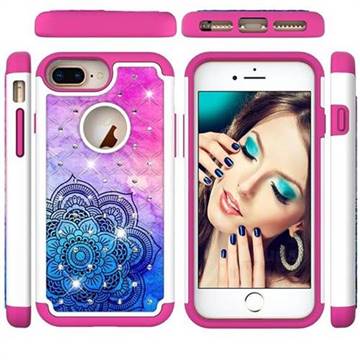 Colored Mandala Studded Rhinestone Bling Diamond Shock Absorbing Hybrid Defender Rugged Phone Case Cover for iPhone 8 Plus / 7 Plus 7P(5.5 inch)