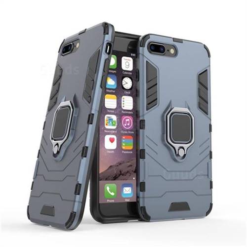 Black Panther Armor Metal Ring Grip Shockproof Dual Layer Rugged Hard Cover for iPhone 8 Plus / 7 Plus 7P(5.5 inch) - Blue