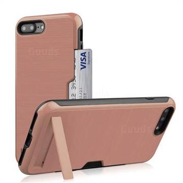 Brushed 2 in 1 TPU + PC Stand Card Slot Phone Case Cover for iPhone 8 Plus / 7 Plus 7P(5.5 inch) - Rose Gold