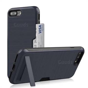 Brushed 2 in 1 TPU + PC Stand Card Slot Phone Case Cover for iPhone 8 Plus / 7 Plus 7P(5.5 inch) - Navy