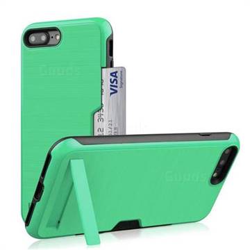 Brushed 2 in 1 TPU + PC Stand Card Slot Phone Case Cover for iPhone 8 Plus / 7 Plus 7P(5.5 inch) - Mint Green
