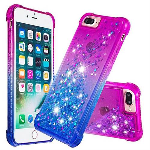 Rainbow Gradient Liquid Glitter Quicksand Sequins Phone Case for iPhone 8 Plus / 7 Plus 7P(5.5 inch) - Purple Blue