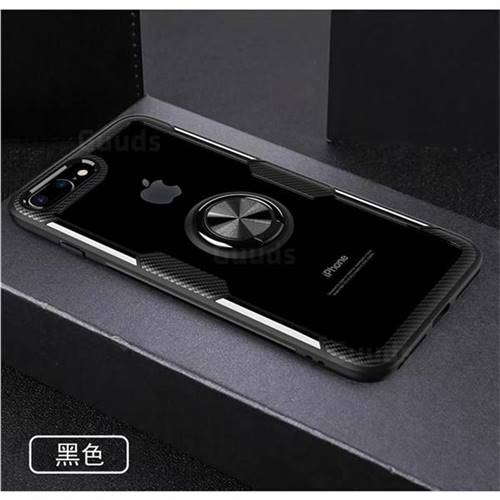 Acrylic Glass Carbon Invisible Ring Holder Phone Cover for iPhone 8 Plus / 7 Plus 7P(5.5 inch) - Black