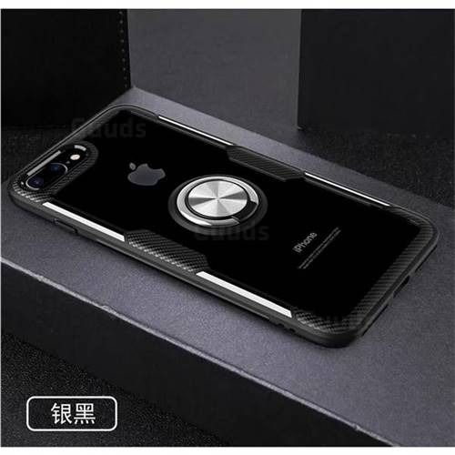 Acrylic Glass Carbon Invisible Ring Holder Phone Cover for iPhone 8 Plus / 7 Plus 7P(5.5 inch) - Silver Black