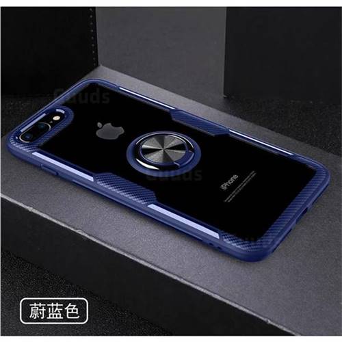 Acrylic Glass Carbon Invisible Ring Holder Phone Cover for iPhone 8 Plus / 7 Plus 7P(5.5 inch) - Azure