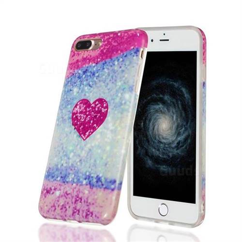 Glitter Rose Heart Marble Clear Bumper Glossy Rubber Silicone Phone Case for iPhone 8 Plus / 7 Plus 7P(5.5 inch)