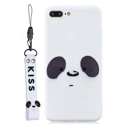 White Feather Panda Soft Kiss Candy Hand Strap Silicone Case for iPhone 8 Plus / 7 Plus 7P(5.5 inch)