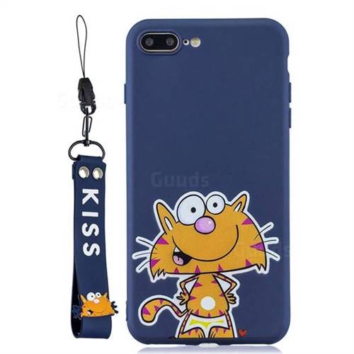 Blue Cute Cat Soft Kiss Candy Hand Strap Silicone Case for iPhone 8 Plus / 7 Plus 7P(5.5 inch)