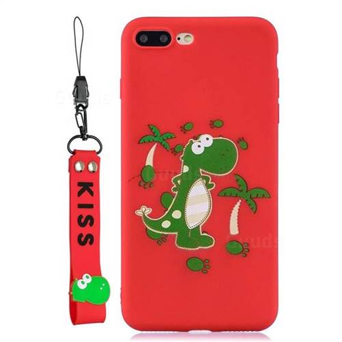 Red Dinosaur Soft Kiss Candy Hand Strap Silicone Case for iPhone 8 Plus / 7 Plus 7P(5.5 inch)