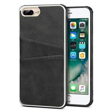 Simple Calf Card Slots Mobile Phone Back Cover for iPhone 8 Plus / 7 Plus 7P(5.5 inch) - Black