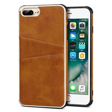 Simple Calf Card Slots Mobile Phone Back Cover for iPhone 8 Plus / 7 Plus 7P(5.5 inch) - Yellow