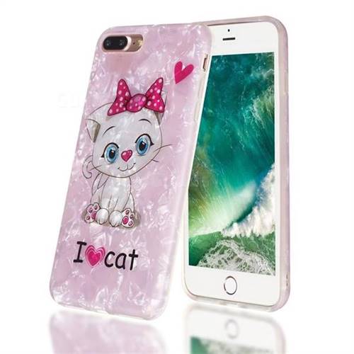 I Love Cat Shell Pattern Clear Bumper Glossy Rubber Silicone Phone Case for iPhone 8 Plus / 7 Plus 7P(5.5 inch)