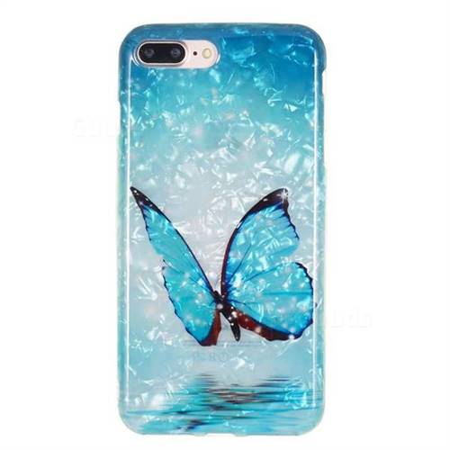 Sea Blue Butterfly Shell Pattern Clear Bumper Glossy Rubber Silicone Phone Case for iPhone 8 Plus 7 Plus 7P 5.5 inch