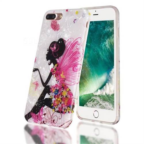 Flower Butterfly Girl Shell Pattern Clear Bumper Glossy Rubber Silicone Phone Case for iPhone 8 Plus / 7 Plus 7P(5.5 inch)
