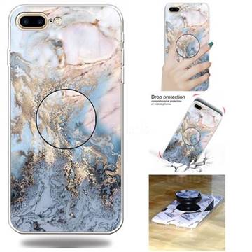 Golden Gray Marble Pop Stand Holder Varnish Phone Cover for iPhone 8 Plus / 7 Plus 7P(5.5 inch)