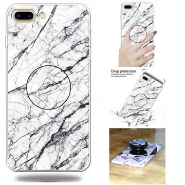 White Marble Pop Stand Holder Varnish Phone Cover for iPhone 8 Plus / 7 Plus 7P(5.5 inch)
