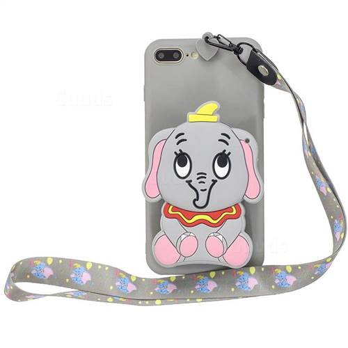 Gray Elephant Neck Lanyard Zipper Wallet Silicone Case for iPhone 8 Plus / 7 Plus 7P(5.5 inch)