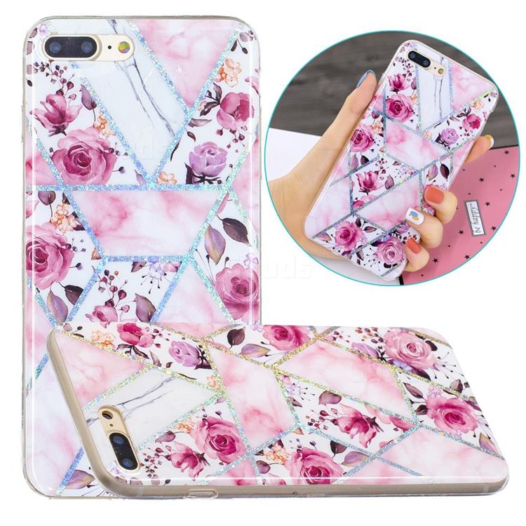 Rose Flower Painted Galvanized Electroplating Soft Phone Case Cover for iPhone 8 Plus / 7 Plus 7P(5.5 inch)
