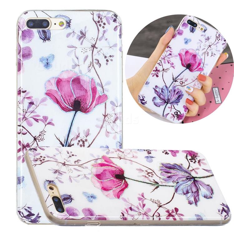Magnolia Painted Galvanized Electroplating Soft Phone Case Cover for iPhone 8 Plus / 7 Plus 7P(5.5 inch)