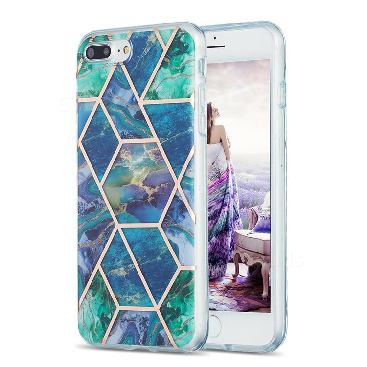 Blue Green Marble Pattern Galvanized Electroplating Protective Case Cover for iPhone 8 Plus / 7 Plus 7P(5.5 inch)