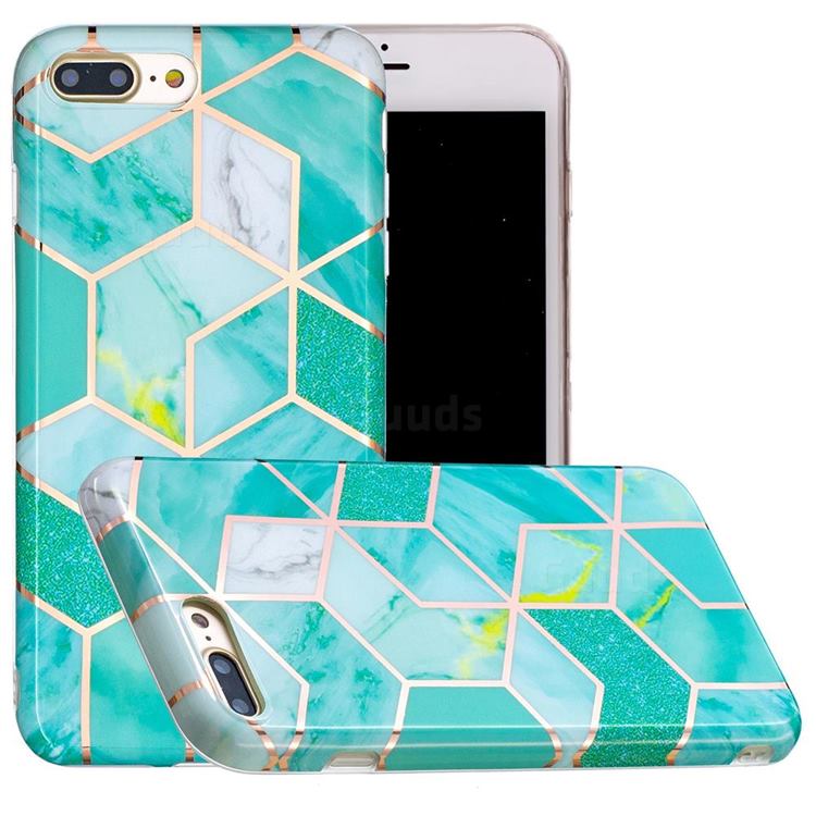 Green Glitter Painted Marble Electroplating Protective Case for iPhone 8 Plus / 7 Plus 7P(5.5 inch)