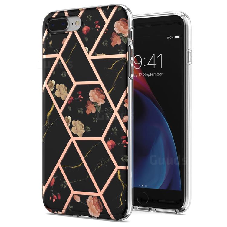 Black Rose Flower Marble Electroplating Protective Case Cover for iPhone 8 Plus / 7 Plus 7P(5.5 inch)