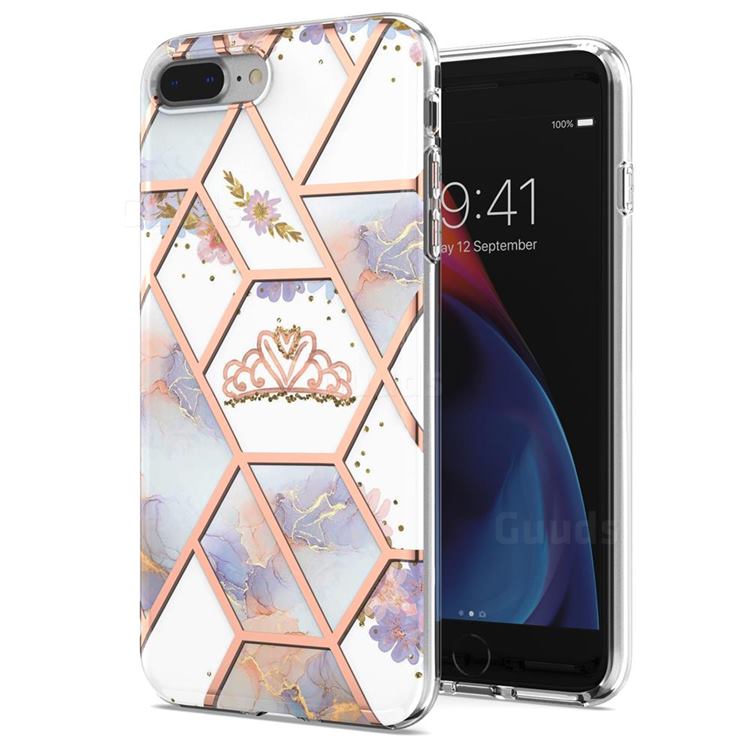 Crown Purple Flower Marble Electroplating Protective Case Cover for iPhone 8 Plus / 7 Plus 7P(5.5 inch)
