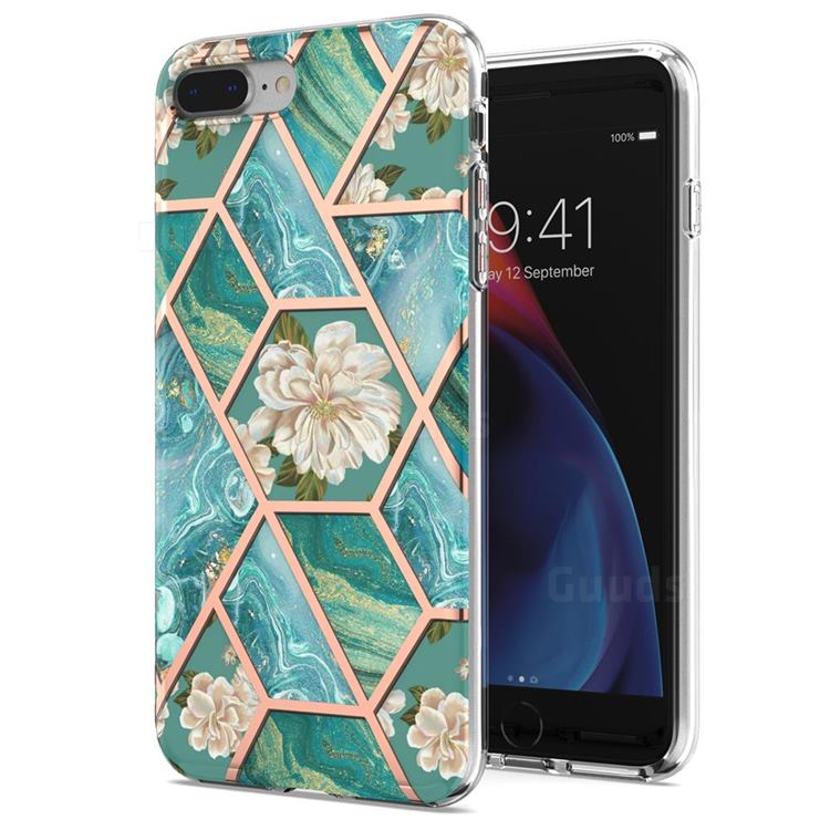 Blue Chrysanthemum Marble Electroplating Protective Case Cover for iPhone 8 Plus / 7 Plus 7P(5.5 inch)
