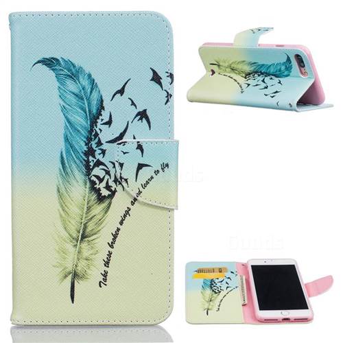 Feather Bird Leather Wallet Case for iPhone 8 Plus / 7 Plus 8P 7P (5.5 inch)