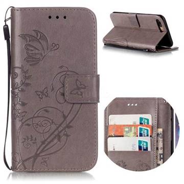 Embossing Butterfly Flower Leather Wallet Case for iPhone 8 Plus / 7 Plus 8P 7P (5.5 inch) - Grey