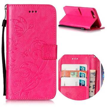Embossing Butterfly Flower Leather Wallet Case for iPhone 8 Plus / 7 Plus 8P 7P (5.5 inch) - Rose