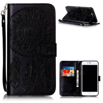 Embossing Campanula Flower Leather Wallet Case for iPhone 8 Plus / 7 Plus 8P 7P 5.5 inch - Black