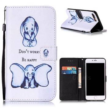 Be Happy Elephant Leather Wallet Case for iPhone 8 Plus / 7 Plus 8P 7P (5.5 inch)