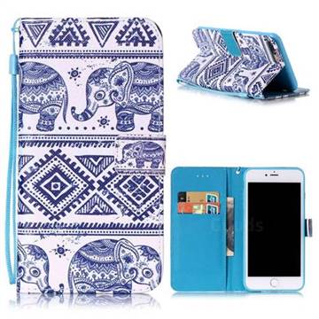 Elephant Tribal Leather Wallet Case for iPhone 8 Plus / 7 Plus 8P 7P (5.5 inch)