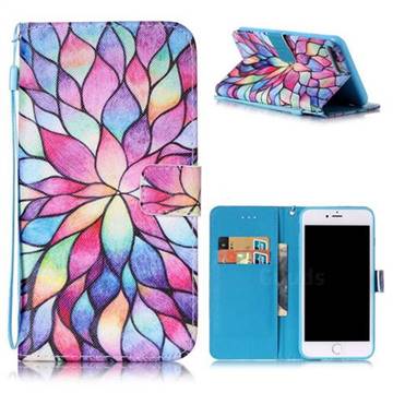 Colorful Lotus Leather Wallet Case for iPhone 8 Plus / 7 Plus 8P 7P (5.5 inch)