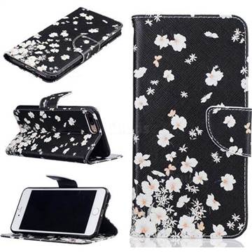 Small White Flowers Leather Wallet Case for iPhone 8 Plus / 7 Plus 8P 7P (5.5 inch)