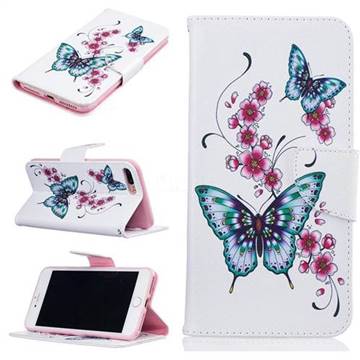 Peach Butterflies Leather Wallet Case for iPhone 8 Plus / 7 Plus 8P 7P (5.5 inch)