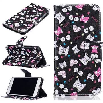 Cute Black Cat Leather Wallet Case for iPhone 8 Plus / 7 Plus 8P 7P (5.5 inch)
