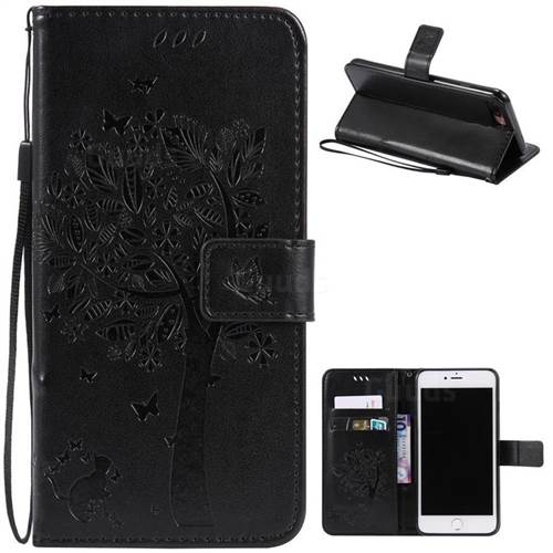 Embossing Butterfly Tree Leather Wallet Case for iPhone 8 Plus / 7 Plus 8P 7P (5.5 inch) - Black