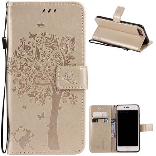 Embossing Butterfly Tree Leather Wallet Case for iPhone 8 Plus / 7 Plus 8P 7P (5.5 inch) - Champagne