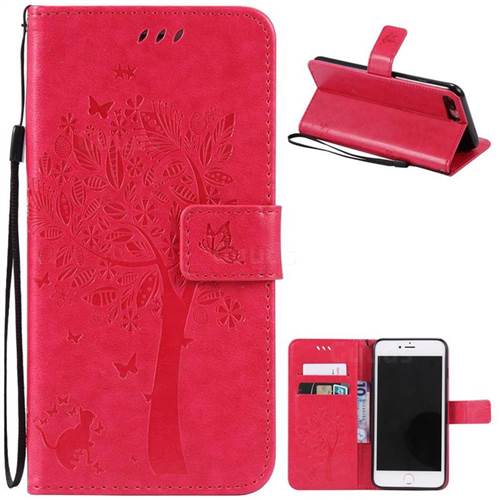 Embossing Butterfly Tree Leather Wallet Case for iPhone 8 Plus / 7 Plus 8P 7P (5.5 inch) - Rose