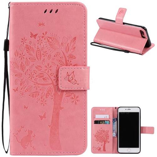 Embossing Butterfly Tree Leather Wallet Case for iPhone 8 Plus / 7 Plus 8P 7P (5.5 inch) - Pink
