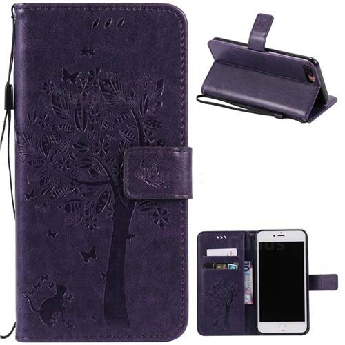 Embossing Butterfly Tree Leather Wallet Case for iPhone 8 Plus / 7 Plus 8P 7P (5.5 inch) - Purple