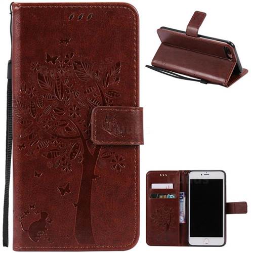 Embossing Butterfly Tree Leather Wallet Case for iPhone 8 Plus / 7 Plus 8P 7P (5.5 inch) - Brown