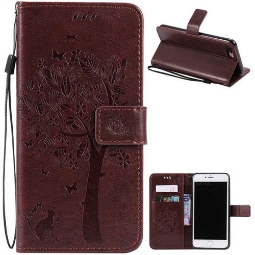 Embossing Butterfly Tree Leather Wallet Case for iPhone 8 Plus / 7 Plus 8P 7P (5.5 inch) - Coffee