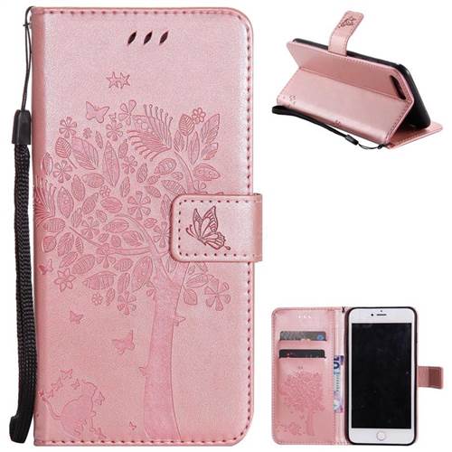 Embossing Butterfly Tree Leather Wallet Case for iPhone 8 Plus / 7 Plus 8P 7P(5.5 inch) - Rose Pink