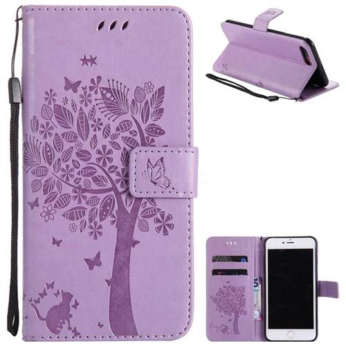 Embossing Butterfly Tree Leather Wallet Case for iPhone 8 Plus / 7 Plus 8P 7P(5.5 inch) - Violet