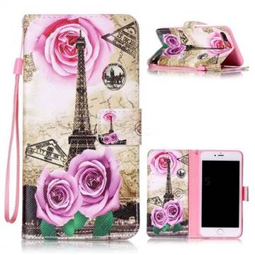 Rose Eiffel Tower Leather Wallet Phone Case for iPhone 8 Plus / 7 Plus 8P 7P (5.5 inch)